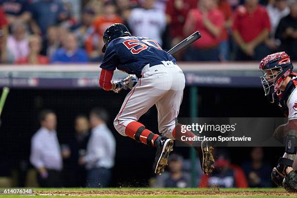 Boston Red Sox Right field Mookie Betts [10559] jumps out of the way of a pitch during the fifth inning of the American League Divisional Series Game...