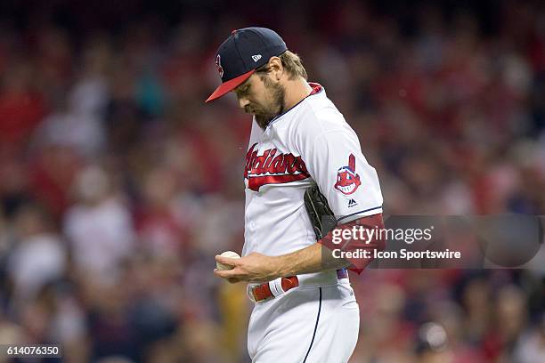 Cleveland Indians Pitcher Andrew Miller [4235] on the mound during the fifth inning of the American League Divisional Series Game 1 between the...