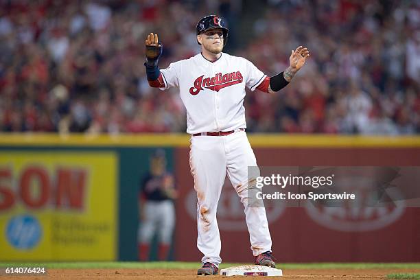Cleveland Indians Catcher Roberto Perez [10535] after advancing to second base on a fly out during the fifth inning of the American League Divisional...