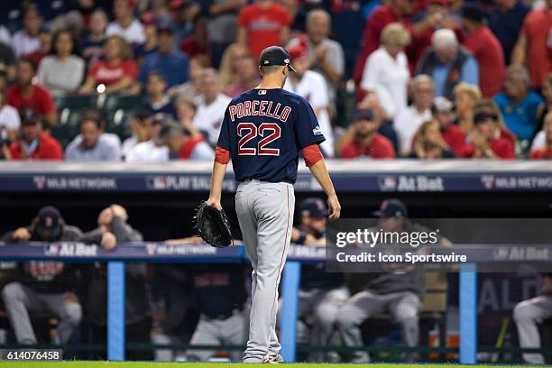 Boston Red Sox Starting pitcher Rick Porcello [7065] leaves the game during the fifth inning of the American League Divisional Series Game 1 between...