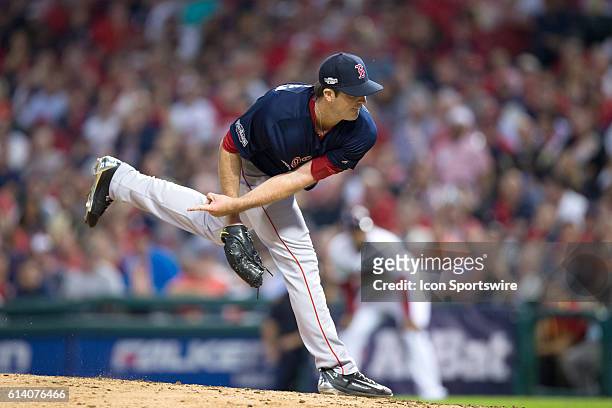 Boston Red Sox Pitcher Drew Pomeranz delivers a pitch to the plate during the fifth inning of the American League Divisional Series Game 1 between...