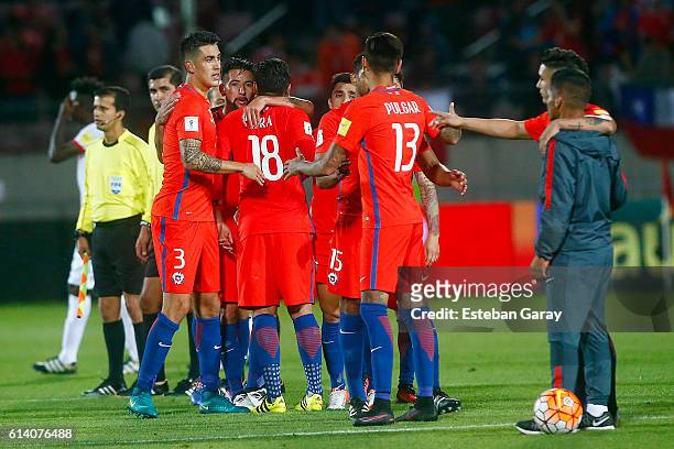 Players of Chile leave the field after a match between Chile and Peru as part of FIFA 2018 World Cup Qualifier at Nacional Julio Martinez Pradanos...