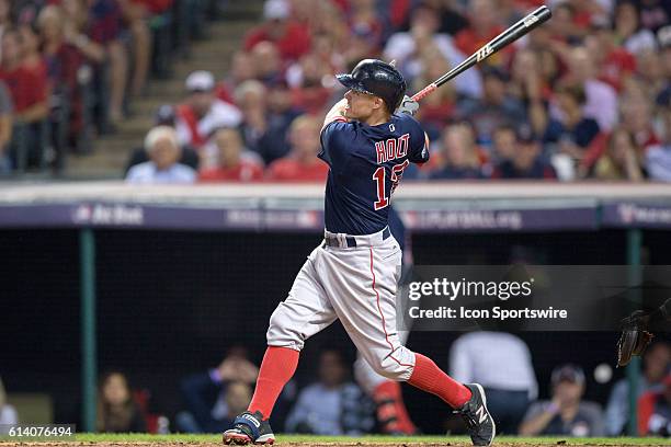 Boston Red Sox Outfield Brock Holt [7340] hits a home run during the eighth inning of the American League Divisional Series Game 1 between the Boston...