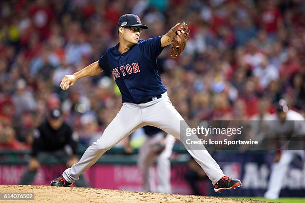 Boston Red Sox Pitcher Joe Kelly [7623] delivers a pitch to the plate during the seventh inning of the American League Divisional Series Game 1...