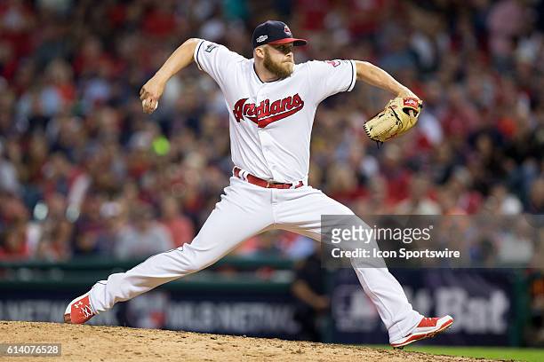 Cleveland Indians Pitcher Cody Allen [9969] delivers a pitch to the plate during the eighth inning of the American League Divisional Series Game 1...