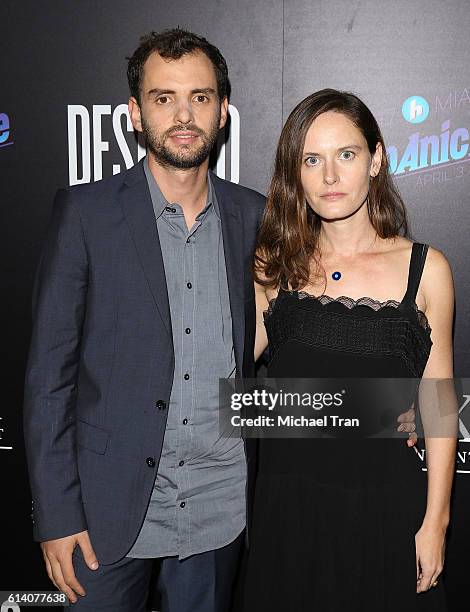 Jonas Cuaron and Eireann Harper arrive at the Los Angeles screening of STX Entertainment's "Desierto" held at Regal LA Live Stadium 14 on October 11,...