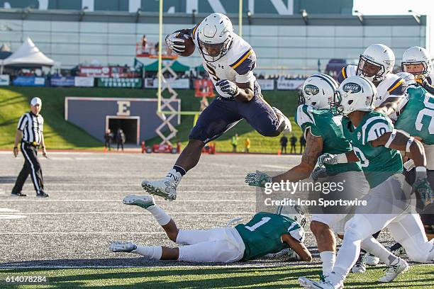 Toledo Rockets running back Kareem Hunt runs with the ball during game action between the Toledo Rockets and the Eastern Michigan Eagles played at...