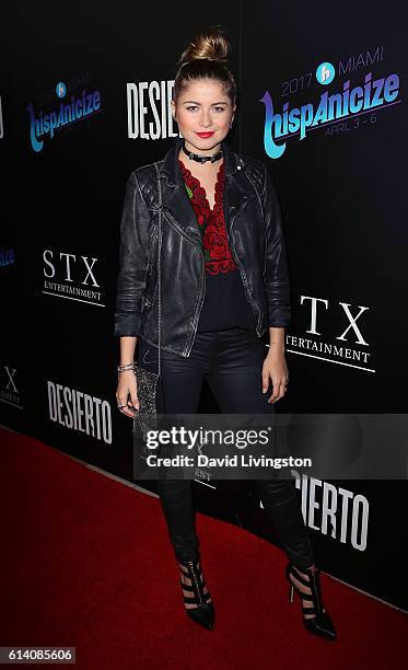 Singer Sofia Reyes attends a screening of STX Entertainment's "Desierto" at Regal LA Live Stadium 14 on October 11, 2016 in Los Angeles, California.