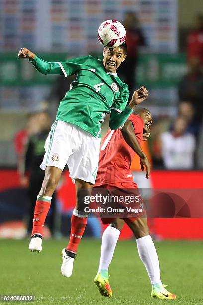 Hugo Ayala of Mexico heads the ball during the International Friendly Match between Mexico and Panama at Toyota Park on October 11, 2016 in Chicago,...