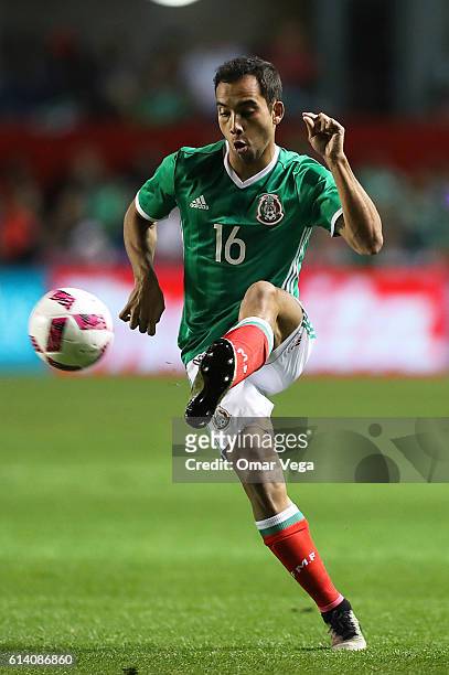 Adrian Aldrete of Mexico controls the ball during the International Friendly Match between Mexico and Panama at Toyota Park on October 11, 2016 in...