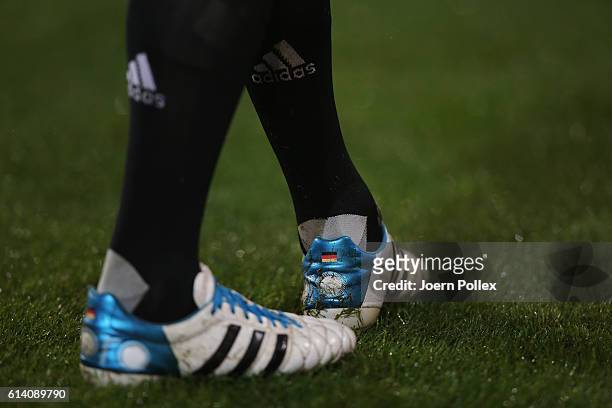 Bootes of Thomas Mueller during the FIFA 2018 World Cup Qualifier between Germany and Northern Ireland at HDI-Arena on October 11, 2016 in Hanover,...