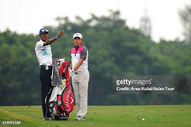 Danny Chia of Malaysia plays a shot during the Pro-Am for the 2016 Venetian Macao Open at Macau Golf and Country Club on October 12, 2016 in Macau,...