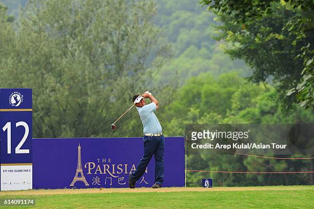 Mardan Mamat of Singapore plays a shot during the Pro-Am for the 2016 Venetian Macao Open at Macau Golf and Country Club on October 12, 2016 in...