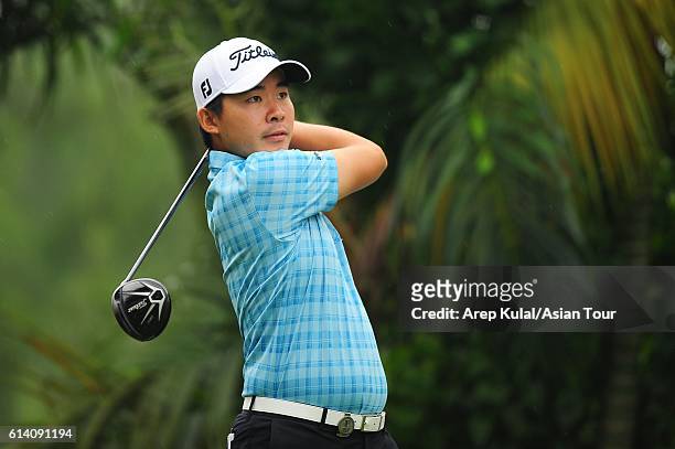 Mashiro Kawamura of Japan plays a shot during the Pro-Am for the 2016 Venetian Macao Open at Macau Golf and Country Club on October 12, 2016 in...