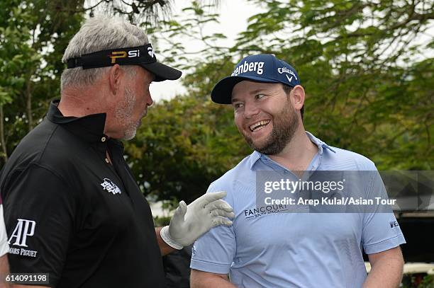 From left : Darren Clarke of Northern Ireland and Branden Grace of South Africa pictured during the Pro-Am for the 2016 Venetian Macao Open at Macau...