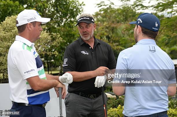 From left : Scott Hend of Australia, Darren Clarke of Northern Ireland and Branden Grace of South Africa pictured during the Pro-Am for the 2016...