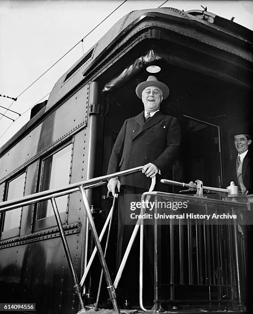 President Franklin Roosevelt Returning From Hyde Park, New York, via Train, Washington DC, USA, circa 1935.