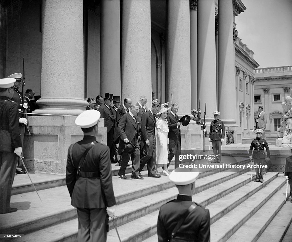 King George VI and Queen Elizabeth of the United Kingdom on Steps of U.S. Capitol during their Royal Visit, Washington DC, USA, June 9, 1939