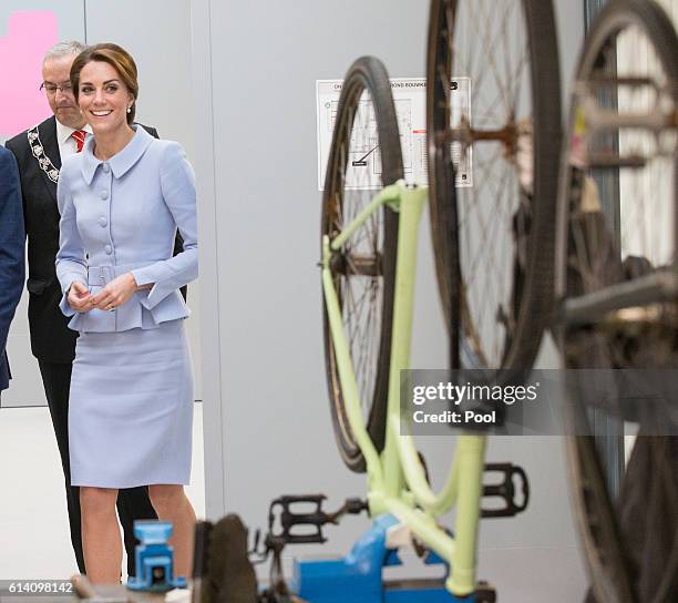 Catherine, Duchess of Cambridge visits Bouwkeet, the social Makerspace of Bospolder-Tussendijken on October 11, 2016 in The Hague, Netherlands.