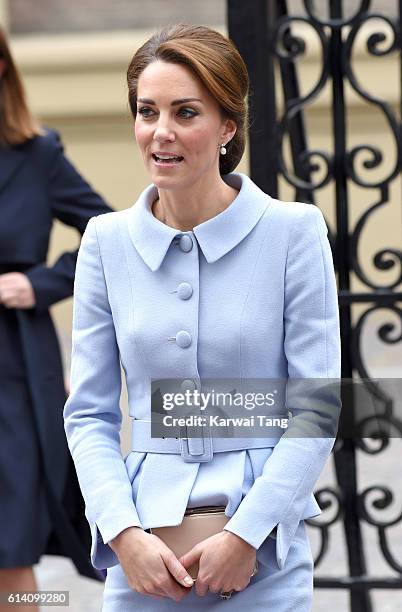 Catherine, Duchess of Cambridge arrives at the Mauritshuis to view the exhibition 'At Home in Holland: Vermeer and his Contemporaries from the...