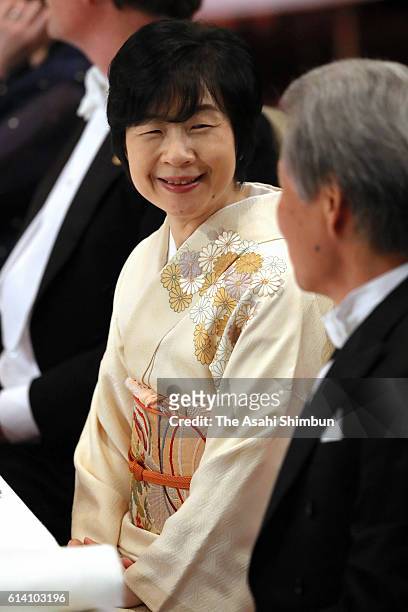 Sayako Kuroda, daughter of Emperor Akihito, attends the state dinner in honour of King Philippe and Queen Mathilde of Belgium at the Imperial Palace...