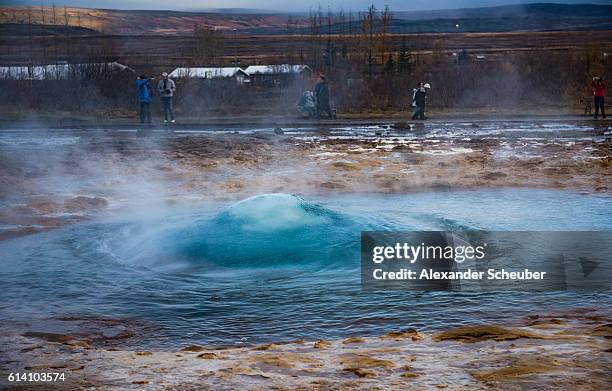 Strokkur Geyser is seen near to Selfoss, Iceland. .