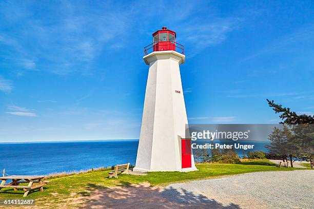cape george lighthouse,prince edward island - red beacon stock pictures, royalty-free photos & images