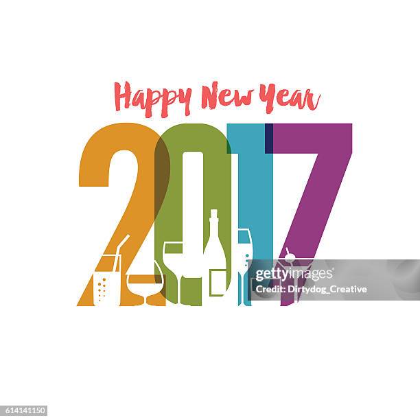 happy new year 2017 with drinks - highball glass stock illustrations