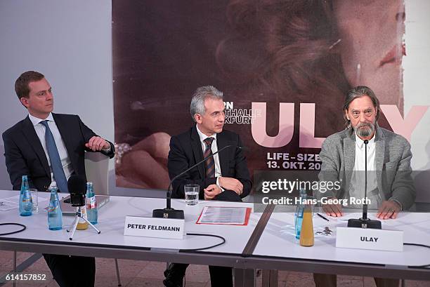 Director of Schirn Museum, Phillip Demandt, Mayor of Frankfurt am Main, Peter Feldmann and artist Ulay are seen during a press conference for the...