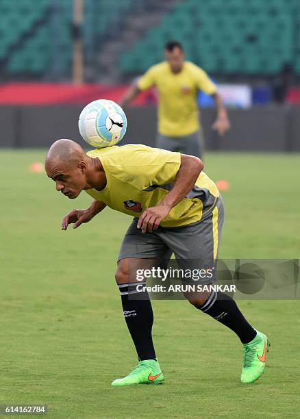 Goa's forward Julio Cesar takes part in a practice session at the Jwaharlal Nehru Athletic Stadium in Chennai on October 12 ahead of the Indian Super...