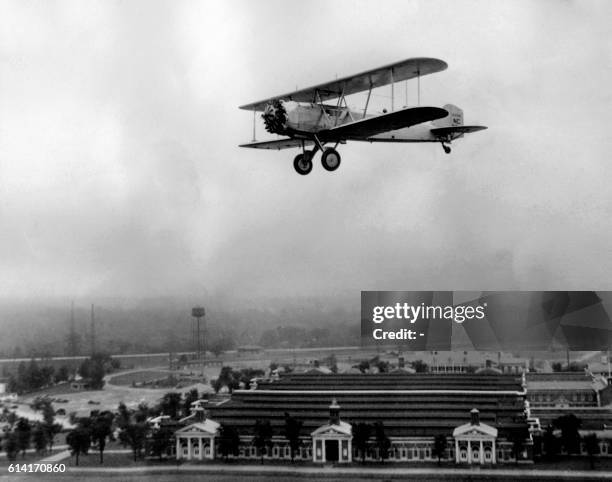 View of a Boeing 40 in flight in May 1938. - The Boeing Model 40 was a United States single-engined mail biplane that was widely used for airmail...