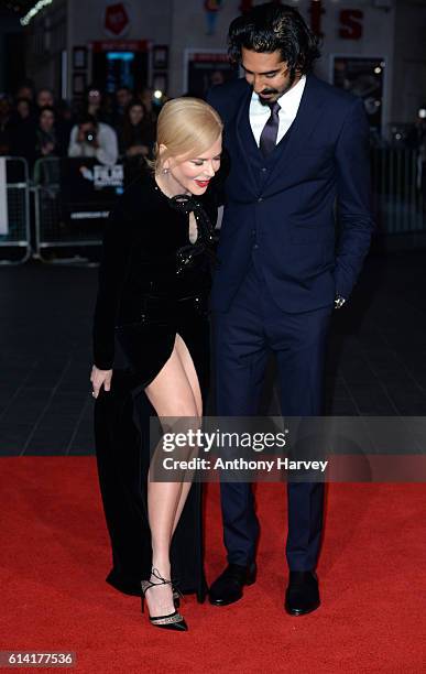 Nicole Kidman and Dev Patel attend the 'Lion' American Express Gala screening during the 60th BFI London Film Festival at Odeon Leicester Square on...