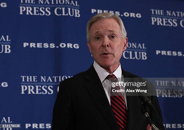 Navy Secretary Ray Mabus speaks during a National Press Club luncheon October 12, 2016 in Washington, DC. Secretary Mabus discussed "the State of the...