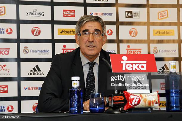 Jordi Bertomeu during the press conference before the game during the 2016/2017 Turkish Airlines EuroLeague Regular Season Round 1 game between Real...