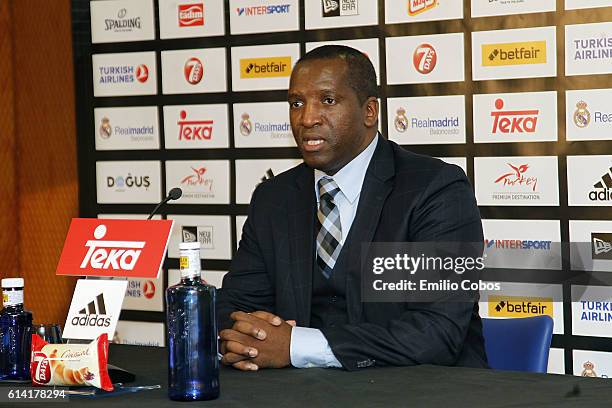 David Rivers speaks during the press conference beofre the game of the 2016/2017 Turkish Airlines EuroLeague Regular Season Round 1 game between Real...