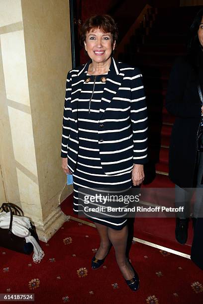Politician Roselyne Bachelot Narquin attends the "A Droite A Gauche" : Theater Play at Theatre des Varietes on October 12, 2016 in Paris, France.