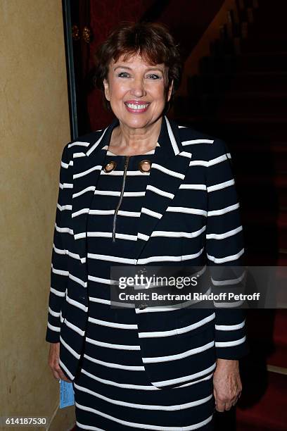 Politician Roselyne Bachelot Narquin attends the "A Droite A Gauche" : Theater Play at Theatre des Varietes on October 12, 2016 in Paris, France.