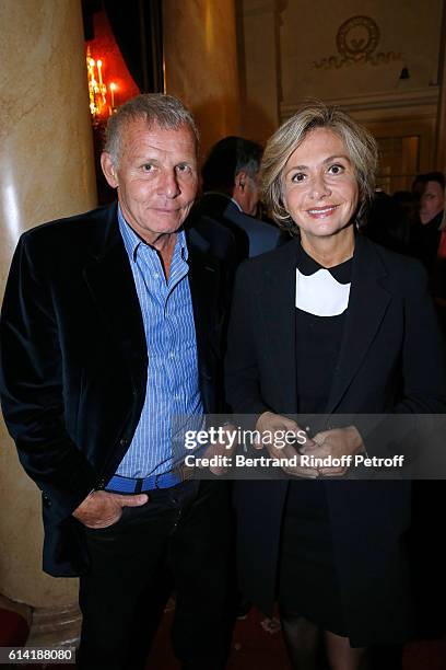 Journalist Patrick Poivre d'Arvor and politician Valerie Pecresse attend the "A Droite A Gauche" : Theater Play at Theatre des Varietes on October...