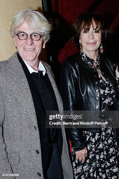 Daniele Evenou and her companion Jean-Pierre Baiesi attend the "A Droite A Gauche" : Theater Play at Theatre des Varietes on October 12, 2016 in...