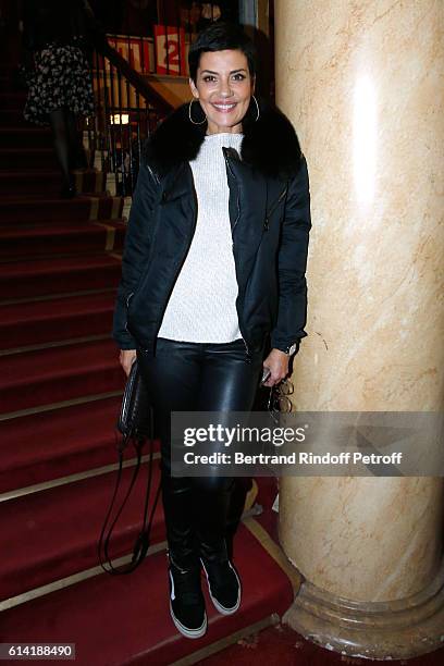 Host Cristina Cordula attends the "A Droite A Gauche" : Theater Play at Theatre des Varietes on October 12, 2016 in Paris, France.