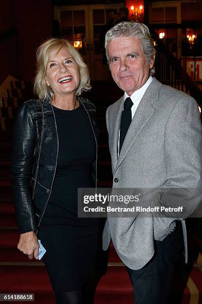 Journalist Claude Serillon and his wife Catherine Ceylac attend the "A Droite A Gauche" : Theater Play at Theatre des Varietes on October 12, 2016 in...