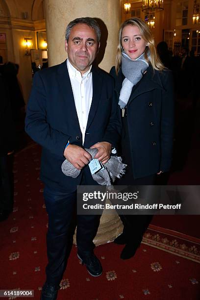 Politician Xavier Bertrand and his wife Emmanuelle Gontier attend the "A Droite A Gauche" : Theater Play at Theatre des Varietes on October 12, 2016...