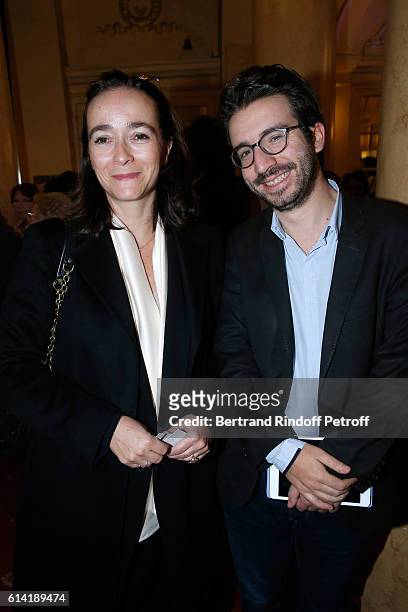 President of France Television, Delphine Ernotte and her Chief of Staff, Stephane Sitbon-Gomez attend the "A Droite A Gauche" : Theater Play at...