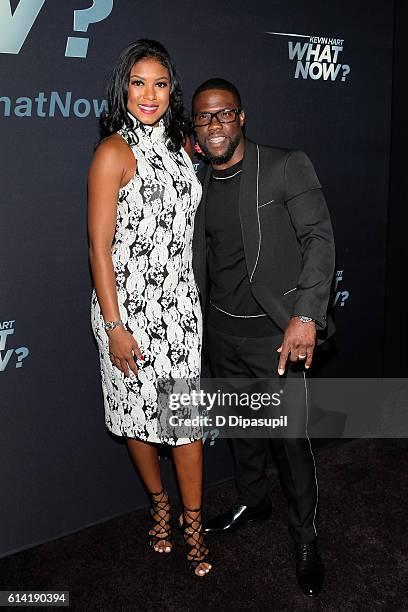 Kevin Hart and wife Eniko Parrish attend the "Kevin Hart: What Now?" New York screening at AMC Loews Lincoln Square 13 theater on October 12, 2016 in...