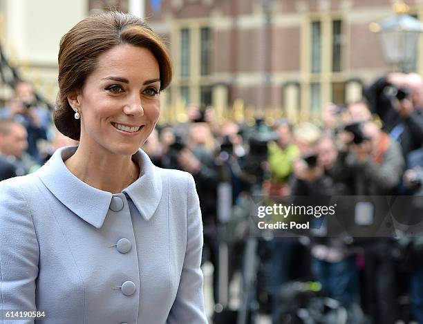 Catherine, Duchess of Cambridge visits the Mauritshuis to view the exhibition 'At Home in Holland: Vermeer and his Contemporaries from the British...