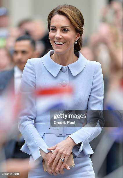 Catherine, Duchess of Cambridge visits the Mauritshuis to view the exhibition 'At Home in Holland: Vermeer and his Contemporaries from the British...