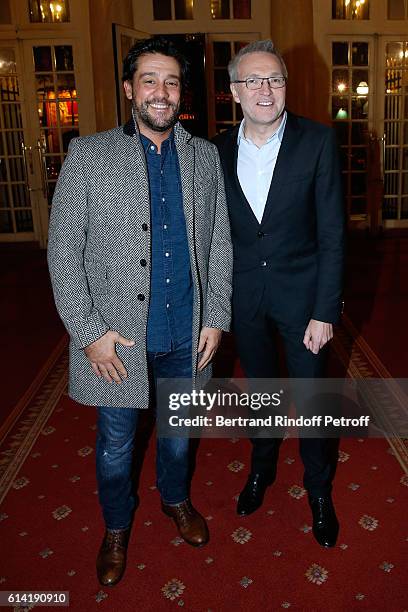 Humorist Titoff and Autor of the piece, Laurent Ruquier attend the "A Droite A Gauche" : Theater Play at Theatre des Varietes on October 12, 2016 in...