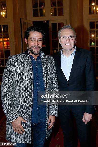 Humorist Titoff and Autor of the piece, Laurent Ruquier attend the "A Droite A Gauche" : Theater Play at Theatre des Varietes on October 12, 2016 in...