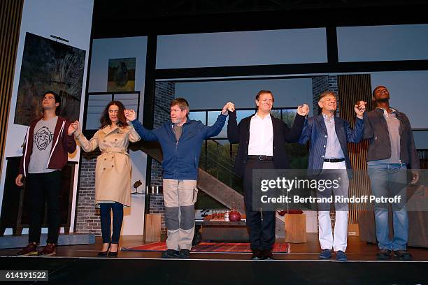 Actors Jesse Remond Lacroix, Odile Cohen, Regis laspales, Francis Huster, Francois Berland and Olivier Dote Doevi acknowledge the applause of the...