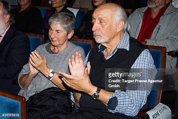 Karl Dall and his wife Barbara during the Berlin premiere of the film 'Die Welt der Wunderlichs' at Kant Kino on October 12, 2016 in Berlin, Germany.